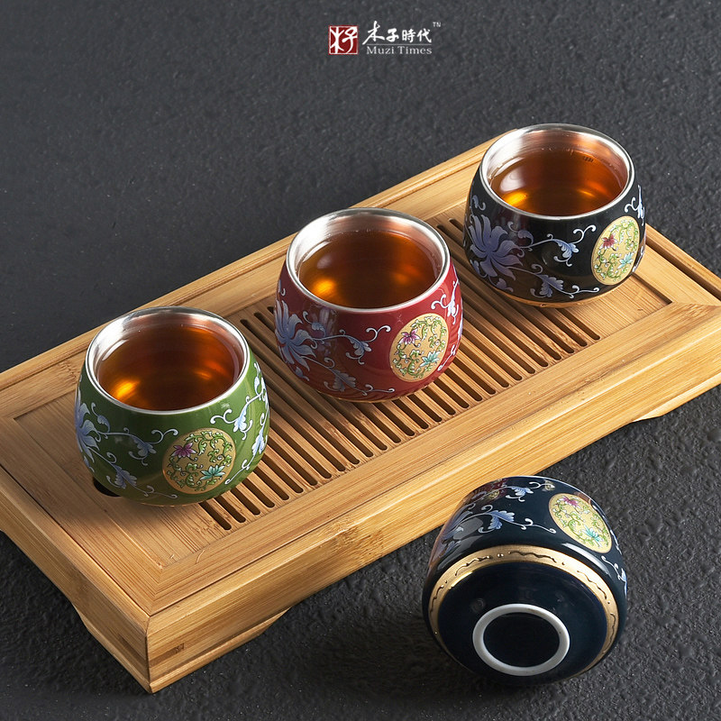 999 sterling silver ceramic teacup cup Gilt silver teacup Master cup Tea cup Tea cup Single cup tea cup Kung Fu tea set
