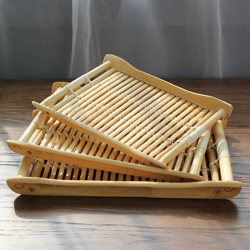 Tea Tray Bamboo Tray Bread Tray Food Storage Basket Cake Basket Steamed Bun Basket Kitchen Supplies Tea Set Fruit Plate