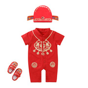 Bé đồng phục trăng tròn nam và nữ chuột bé 100 ngày tuổi lấy Chu Trung Quốc jumpsuit gió đỏ Tang váy mùa xuân và mùa hè mỏng.