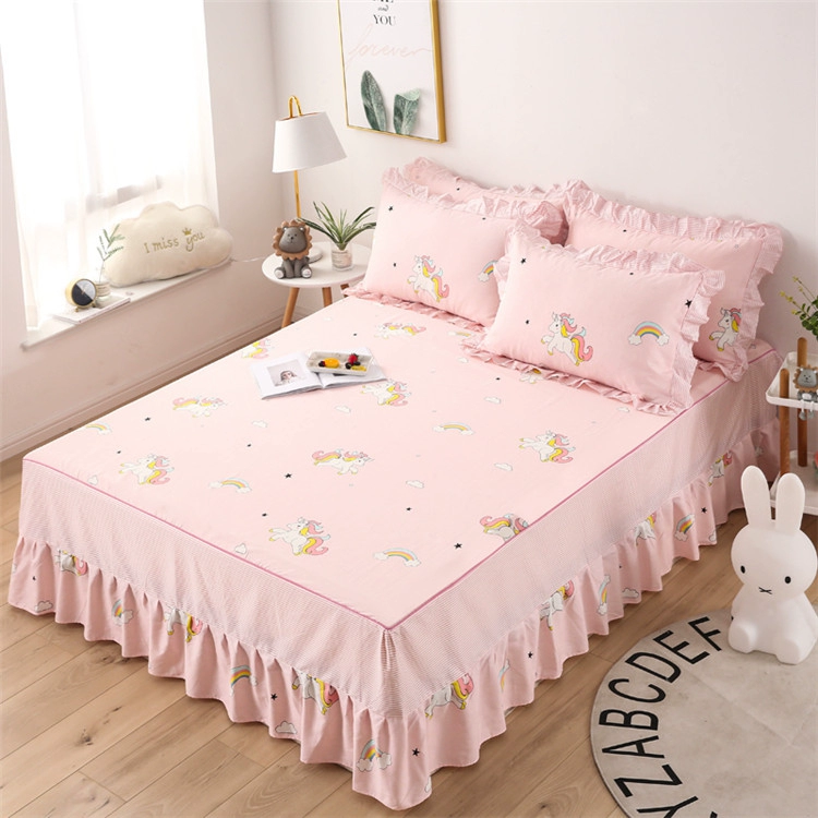 Váy ngủ màu hồng công chúa Ga trải giường một mảnh cotton nguyên chất cô gái dễ thương hoạt hình chống trượt cố định 1,2m 1,5m1,8 - Váy Petti