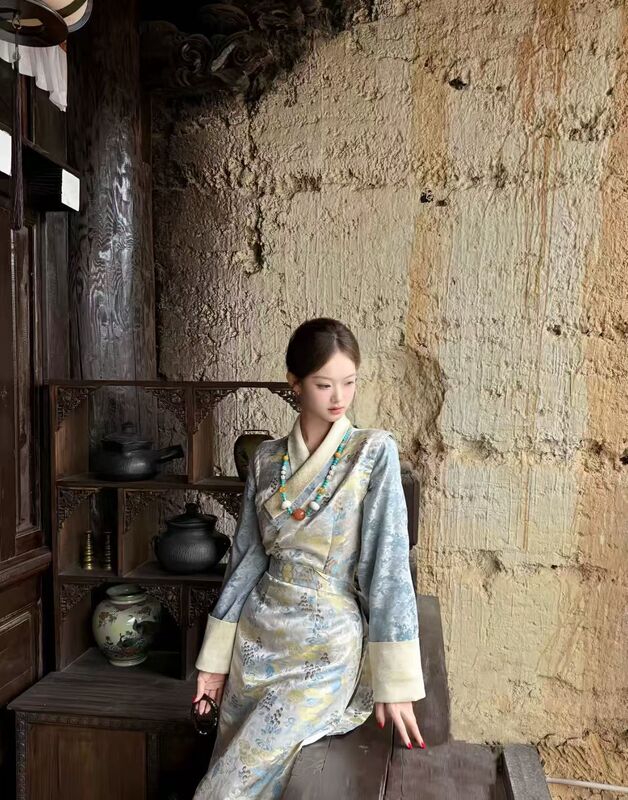 Tibetan Clothing for Women, Tibetan Style Dress, Bolala Style, Fresh Style, Tibetan Long Dress, Fashionable Jacquard Tibetan Long Dress, Lhasa
