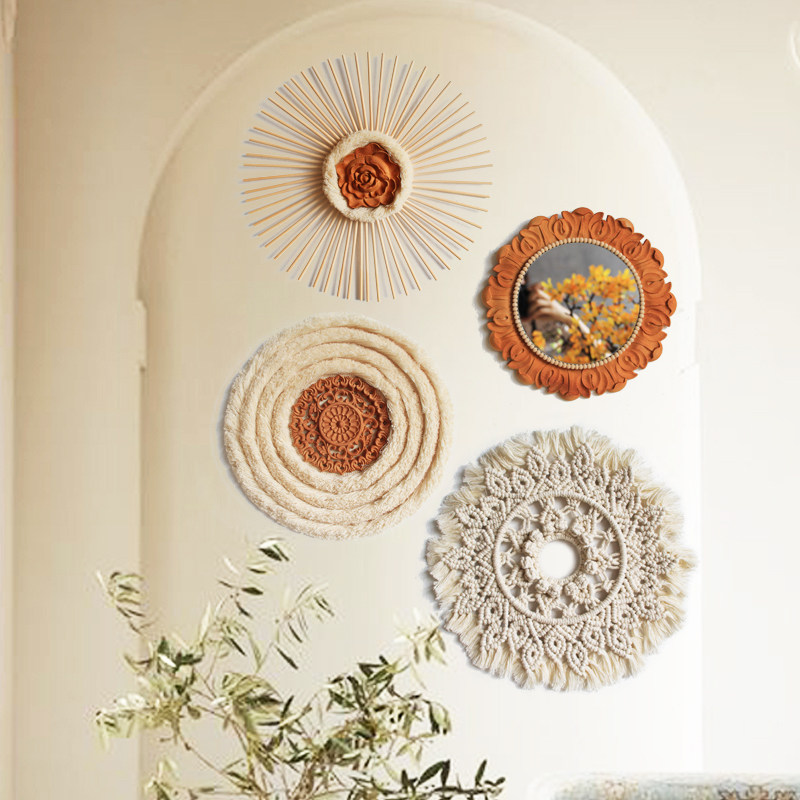 Moroccan wind wabby silent wind art retro porch sofa round feather log free combination wall hanging decoration