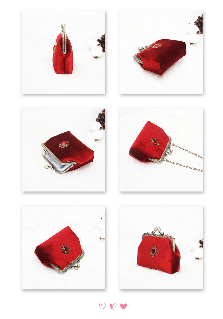 Rainbow Jun Handmade Bag Thiết kế độc lập Velvet Gemstone Vintage Gold Bag Joker Mini Coin Purse Messenger Bag - Ví tiền ví coach nam