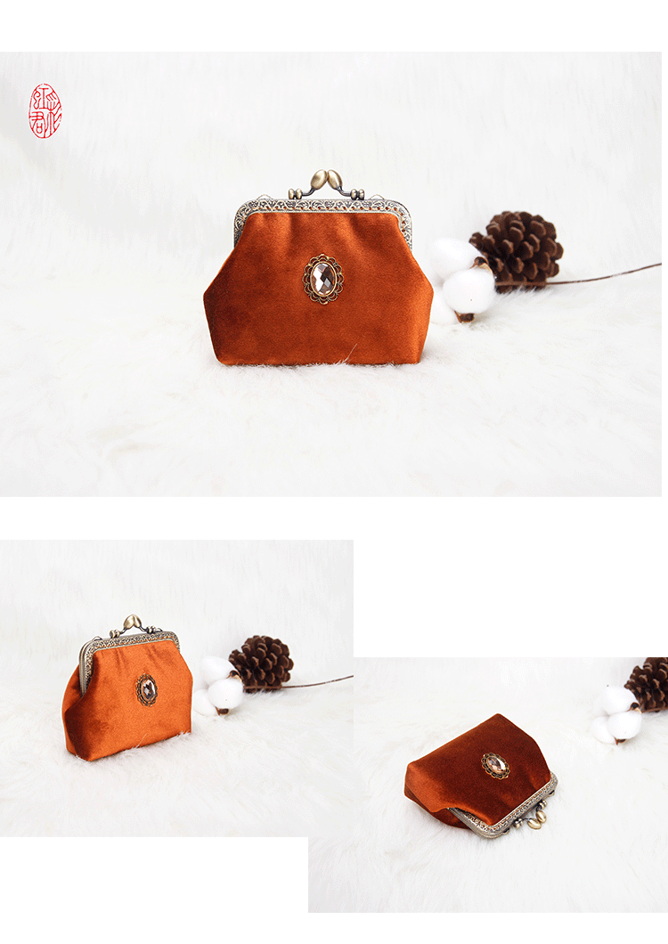 Rainbow Jun Handmade Bag Thiết kế độc lập Velvet Gemstone Vintage Gold Bag Joker Mini Coin Purse Messenger Bag - Ví tiền ví coach nam