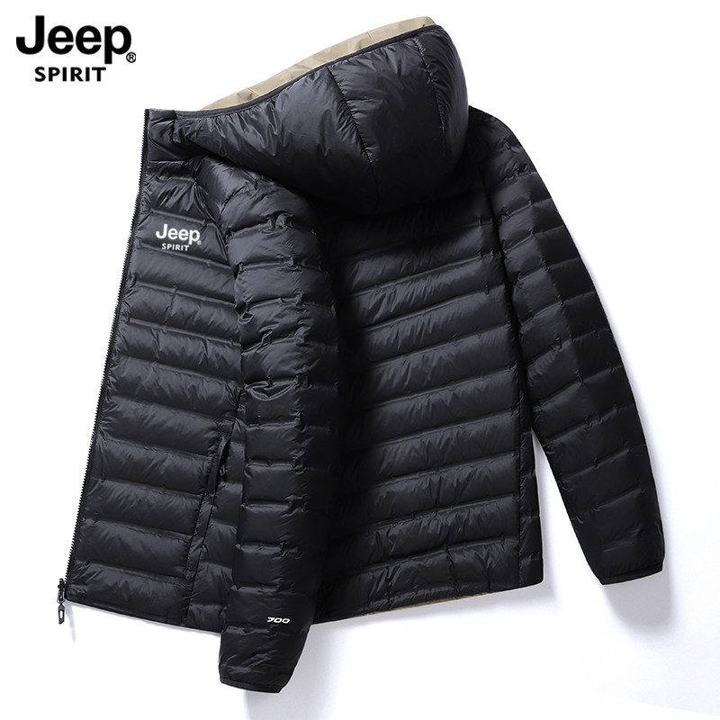 Мужская двусторонняя пуховая куртка JEEP SPIRIT, которую можно носить зимой на утепленном сером утином пуху с капюшоном bread jacket