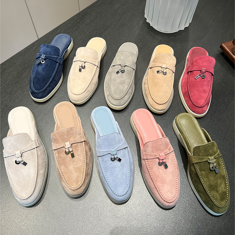 [Channel Top Products] Summer Lp Closed-Toe Half-Slippers for Women, Italian Genuine Leather Slip-On Flat Mules
