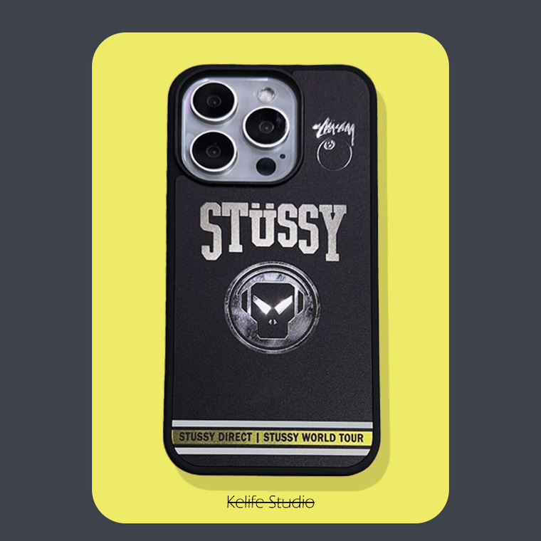Stüssy Silver Logo Skull Black iPhone Case