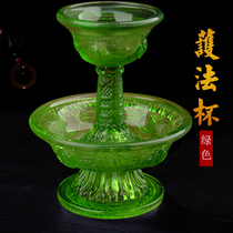 Crystal glass eight auspicious protector cup for wine cup and water cup for home worship supplies green trumpet