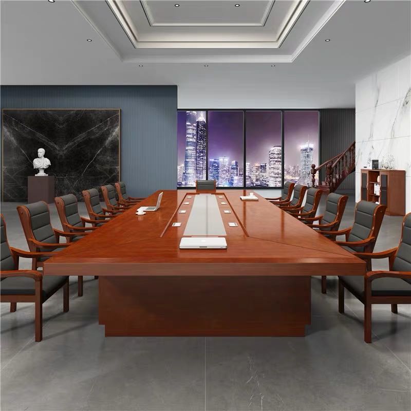Explosive in stock large conference table and chair combination solid wood fashion desk long table with walnut veneer paint