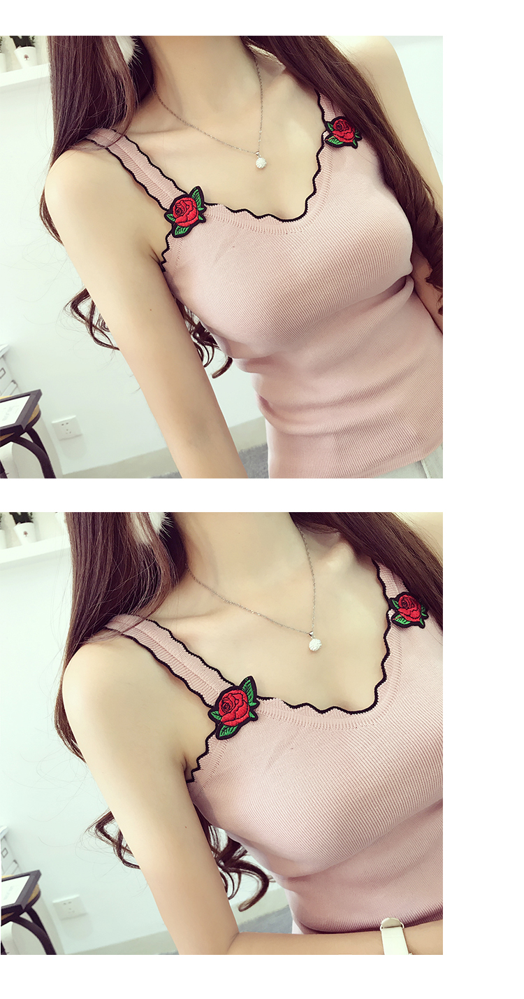 Mùa hè mới thêu hoa hồng lượn sóng cổ chữ V đan áo vest nữ ngắn đoạn mặc áo sơ mi chạm đáy áo khoác nỉ nữ