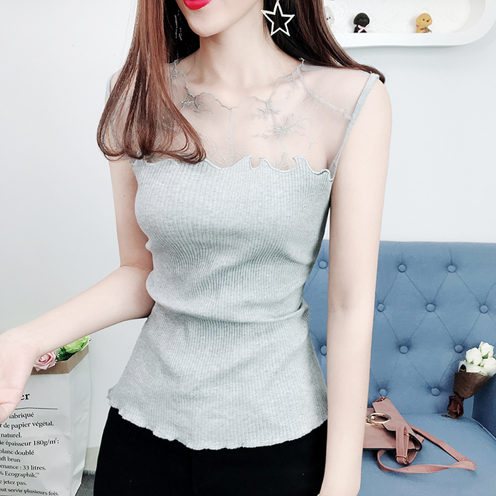 Mùa hè mới Hàn Quốc sợi bông khâu nụ lụa gạc vest nữ Slim mỏng sling đáy áo bên ngoài mặc thủy triều áo vest nữ hàn quốc