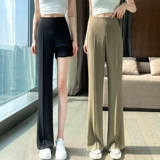 Белые шелковые тонкие штаны, костюм, подходит для подростков, высокая талия, свободный прямой крой