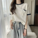 Хлопковая летняя сексуальная футболка с коротким рукавом, свободный крой, высокий воротник