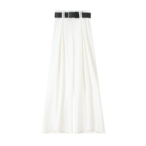 Белые штаны, осенний костюм, изысканный стиль, высокая талия, свободный прямой крой