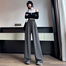 Женские брюки 高级感西装裤女春季2024新款咖色阔腿裤松紧腰垂感休闲直筒拖地裤
