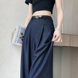 Тонкие джинсы, синие шелковые штаны, высокая талия, свободный прямой крой