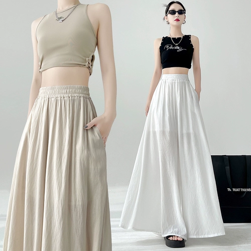 Шелковые летние штаны, тонкая приталенная юбка для отдыха, из хлопка и льна, высокая талия, свободный крой