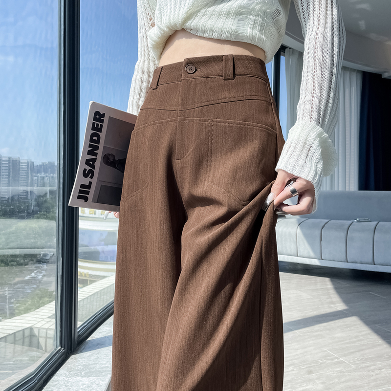 Retro Brown Suit Pants for Women, Spring & Fall 2026 New Style, High-Waisted, Slimming, Loose, Straight-Leg, Drapedy, Floor-Length Wide-Leg Pants