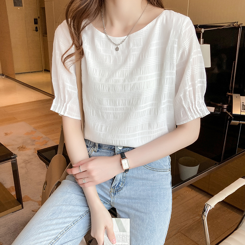 White chiffon shirt t-shirt women's summer 2022 new fashion sweet foreign style small shirt loose and thin short-sleeved top