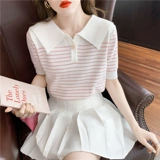 Трикотажная летняя тонкая футболка с коротким рукавом, кукла, коллекция 2023, в западном стиле, кукольный воротник