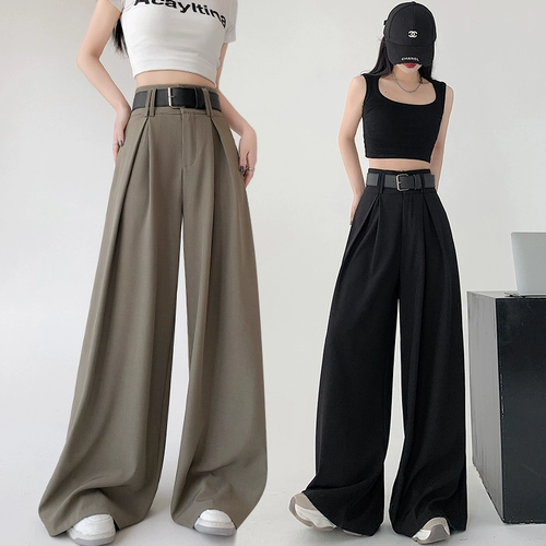 Белые штаны, осенний костюм, изысканный стиль, высокая талия, свободный прямой крой