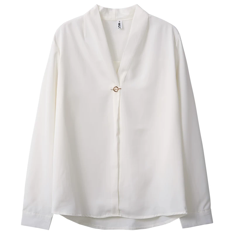 Дизайнерская осенняя рубашка, длинный рукав, тренд сезона, V-образный вырез
