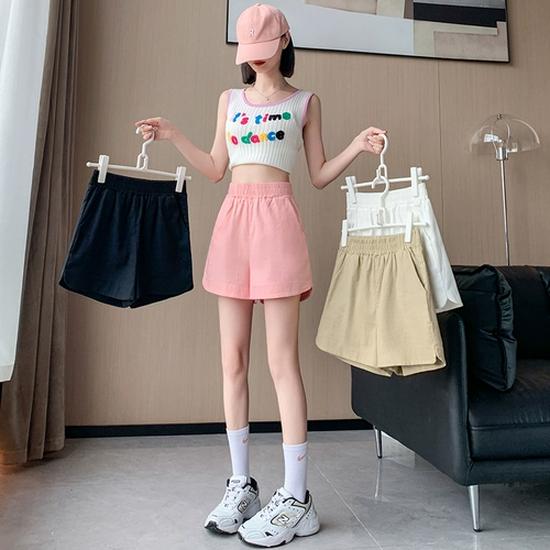 Шелковые шорты, тонкие приталенные спортивные штаны, из хлопка и льна, высокая талия, оверсайз, А-силуэт, свободный крой