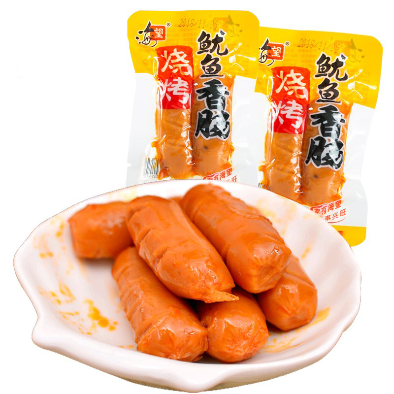Fujian specialty leisure snacks ready-to-eat fish sausage seaview barbecue squid sausage small package weighing 250g