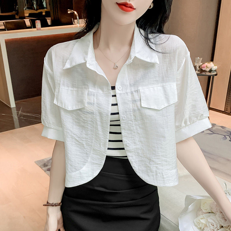 Cooling Polo Collar Short-Sleeve Short Shirt Sun Protection Clothing for Women, Summer 2025 New Style Cardigan Top with Straps