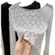 Round neck sexy see-through crochet lace shirt women's long sleeve 2024 summer new sexy slim inner mesh bottoming shirt