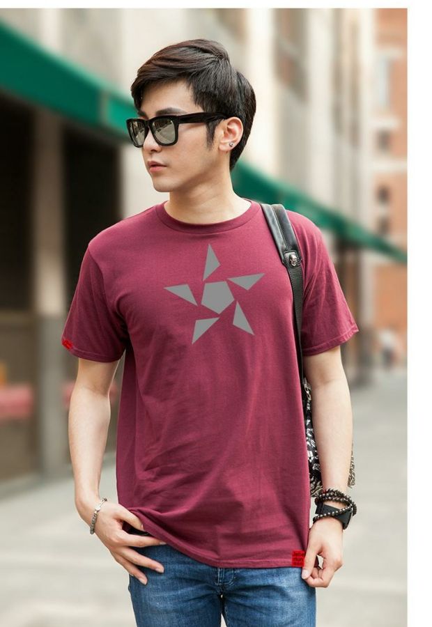 Jane bailun xoay phản quang ngôi sao năm cánh cotton nam cổ tròn tay áo ngắn Áo thun cotton mùa thu nam áo ba lỗ nam