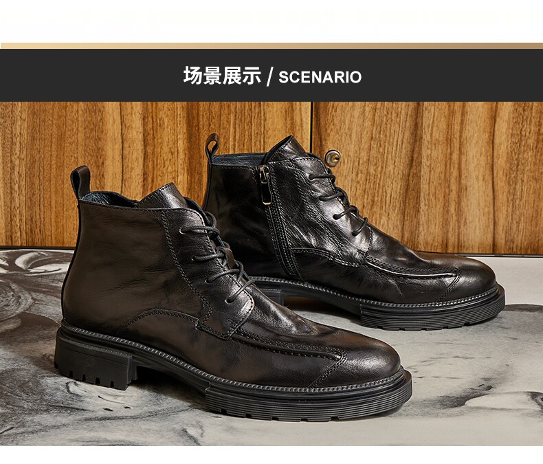 靴 GMBH High Top Workwear Boots New Mens Leather High Top Boots Zipper Lace Up Round Toe Business