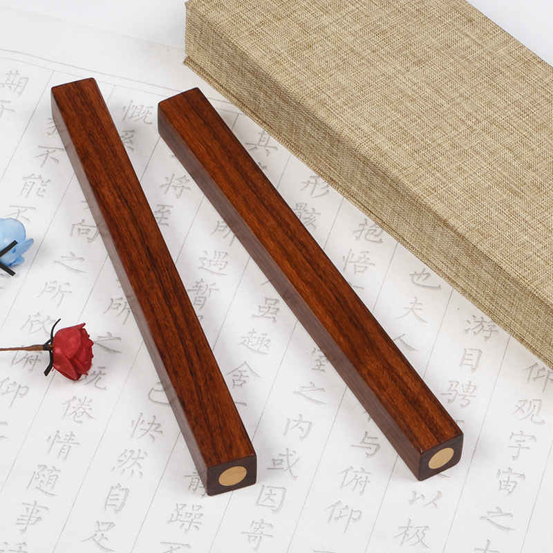 Rosewood ebony inlaid copper paperweight ruler student study four treasure brush rice paper Chinese painting calligraphy supplies