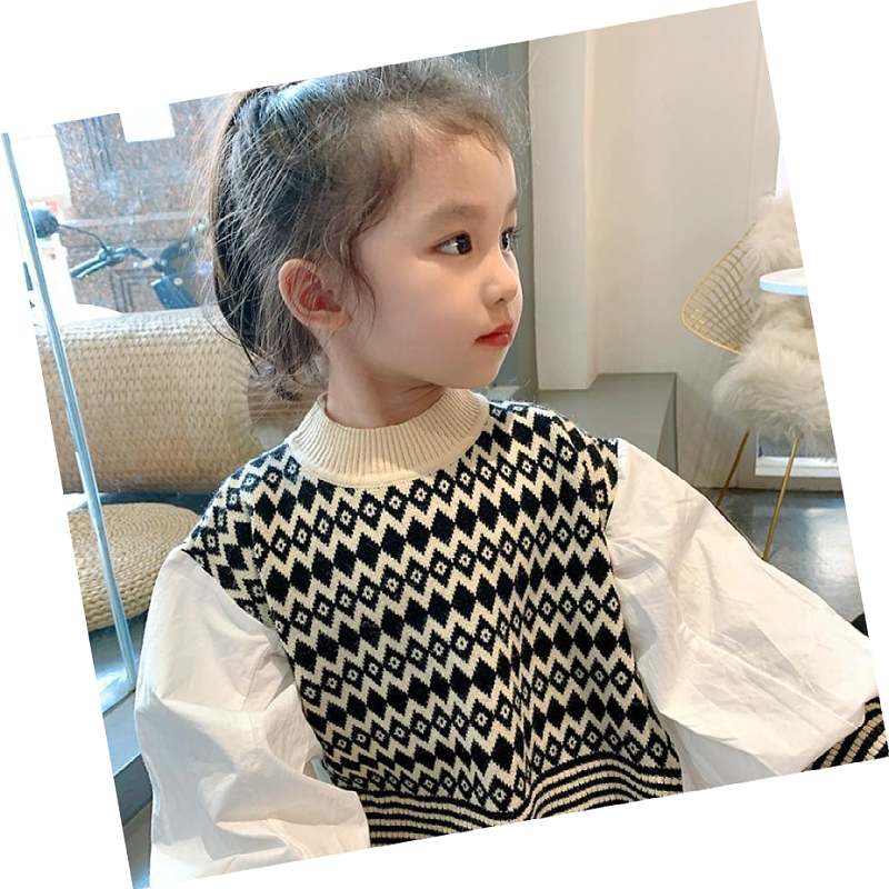 Children's clothing girls fake two-piece shirts spring new middle and small children's foreign style shirts knitted sweaters baby pullover tops