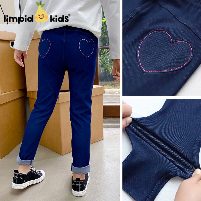 Large long legs ~ girl super-elastic imitation denim inner lap pants CUHK child spring and autumn style swarm pants casual pants