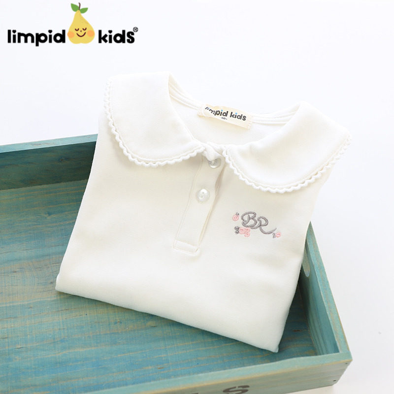 Quiet~Girls basic style base shirt spring and autumn section large child baby cotton lapel long sleeve T-shirt shirt