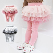 Female Baby Beats Bottom Pants Autumn Winter Plus Suede Skirt Pants Foreign Air Fake Two Princess Pants Skirt Girl Baby Outside Wearing 0-3-1