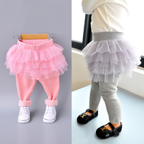 Girl Winter Style Net Yarn Dress Pants Woman Baby Plus Suede Thickened Fluffy Pants Skirt Children Outwear Foreign Air Warm And Underpants