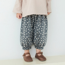 Childrens hood pants covered cotton pants big fart pants autumn winter style garnter pants baby girl crushed flower light cage pants