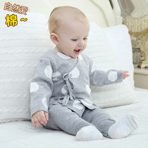  Special clearance newborn clothes pure cotton mens and womens baby monk clothes Birth baby 0 sweater set 3 months 6