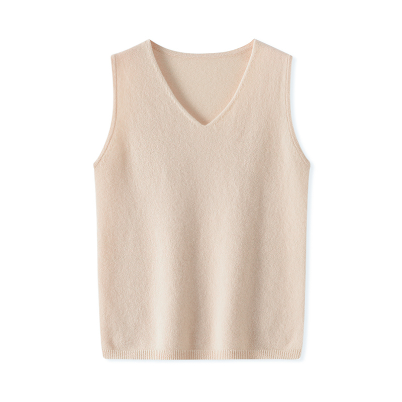 100% Pure Wool Vest Camisole for Women, V-Neck, Loose Fit, Knit Top, Short Sleeveless Cashmere Vest, Base Layer Top
