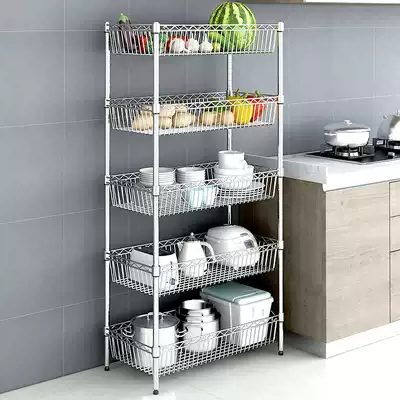 Five-story kitchen shelf floor storage rack stainless steel color multi-layer fruit and vegetable rack pot shelf 5