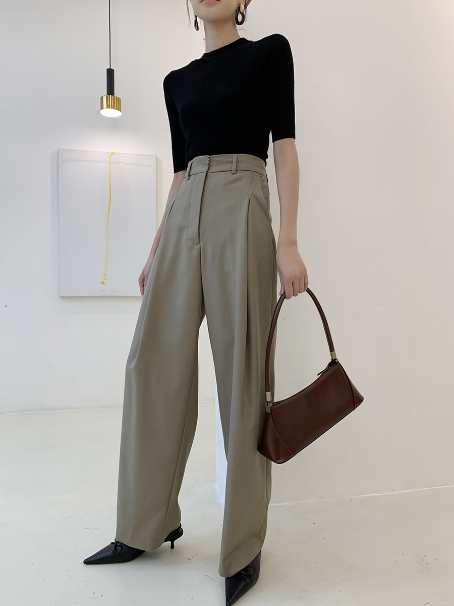 MAGGIE HAN 2020 Spring / Summer New 100 Hiện Thin len quần cổi quần Straight Phụ nữ