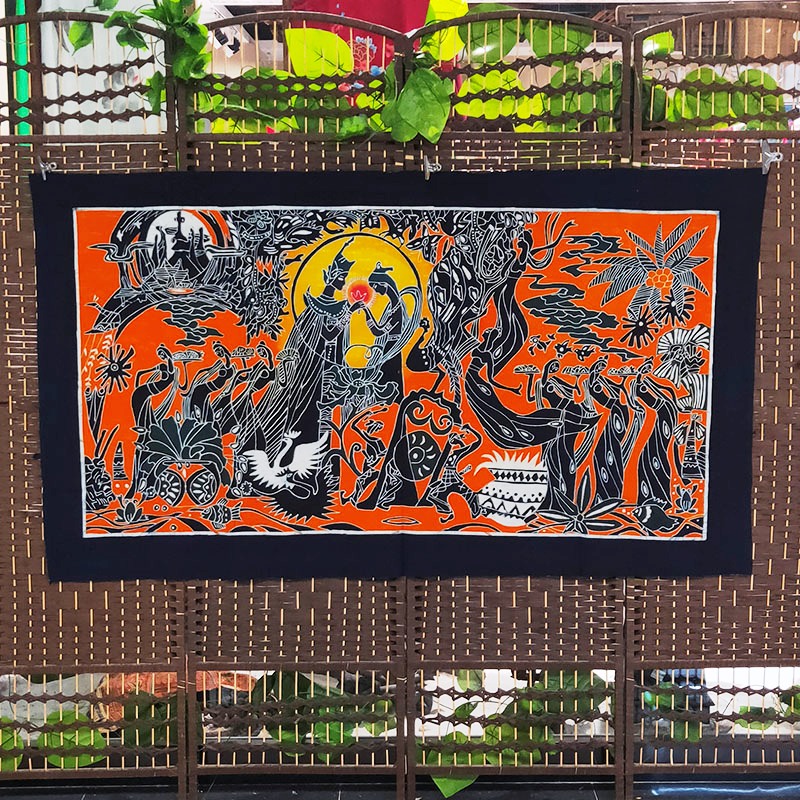 Chinese style hanging cloth background cloth hand dyed cloth Miao Wax Dyeing Painting Retro Mural Home Cotton Cloth Painting Dining Hall Hung Painting