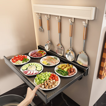 Foldable Multi-Layer Kitchen Prep Rack with Invisible Serving Trays, Multifunctional Storage Solution, Wall-Mounted Vegetable Rack
