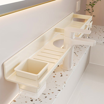 Bathroom Sink Storage Rack, Toilet Washroom No-Drill Wall-Mounted Bathroom Faucet Mirror Front Storage Rack