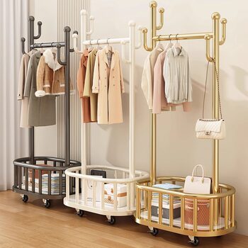 Clothes Rack Floor-Standing Bedroom Clothes Hanger Home Indoor Light Luxury Room Clothes Rack Movable Simple Coat Rack