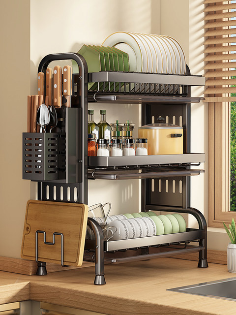 Kitchen Dish Rack, Draining Rack, Cupboard Storage Rack, Household Countertop Multifunctional Rack for Storing Bowls, Plates, Chopsticks, and Dishes