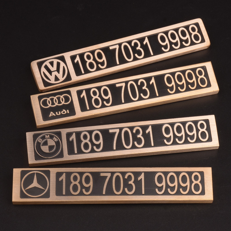 Brass Temporary Parking Signs Benz BMW Audi Car Mark Phone Number Customised Solid Float Engraving Moving License Plate
