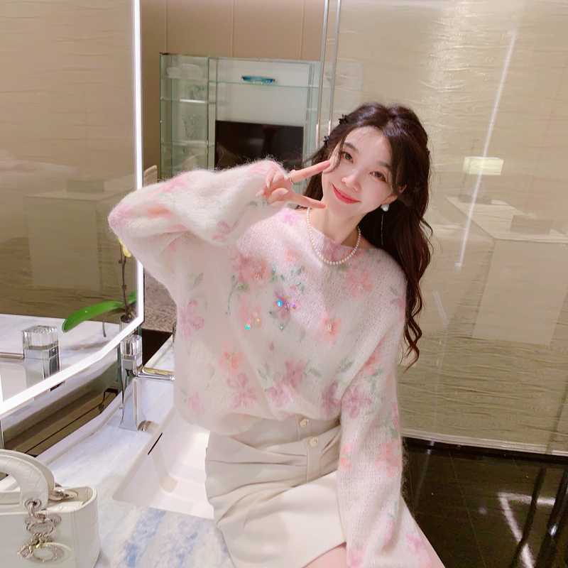 Luxury Lady【Floral Girl】Imported Mohair French Romantic Knitted Sweater Sheep Wool Sweet Top Luxury Lady【Floral Girl】Imported Mohair French Romantic Knitted Sweater Sheep Wool Sweet Top